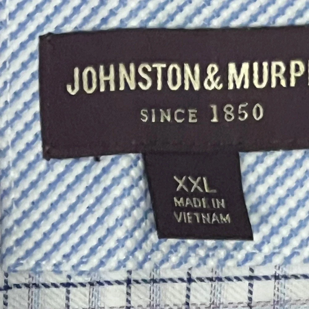 Johnston & Murphy Button Front Shirt‎ Mens XXL Blue/Gray Check Cotton LS